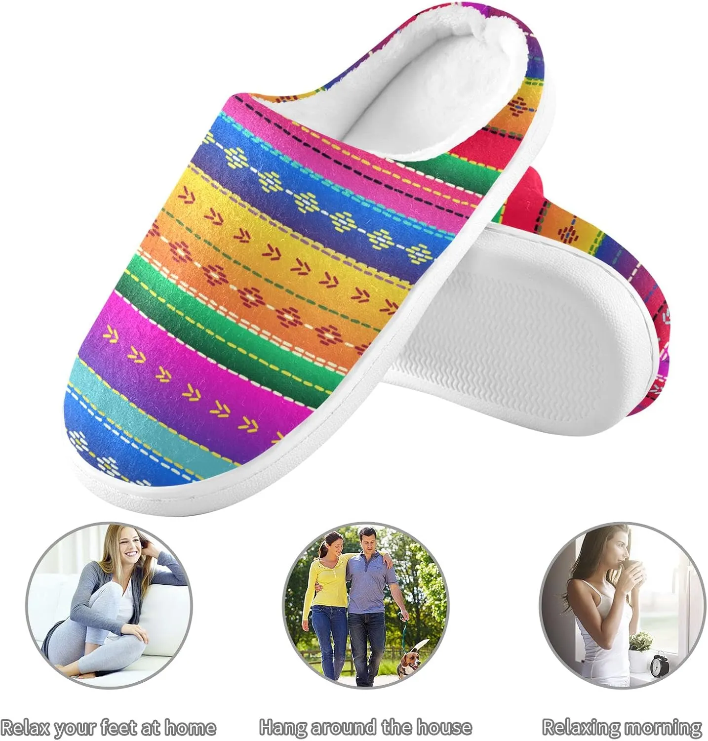 linqin Allover Geometrical Border Paisley Pattern Womens Mens Cozy Fuzzy Slippers, Soft Warm Lightweight Memory Foam Anti-Slip House Indoor Outdoor Slippers