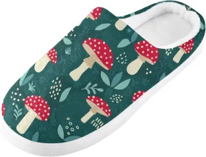 linqin Amanita Mushroom Seamless Pattern Design Womens Mens Cozy Fuzzy Slippers, Soft Warm Lightweight Memory Foam Anti-Slip House Indoor Outdoor Slippers