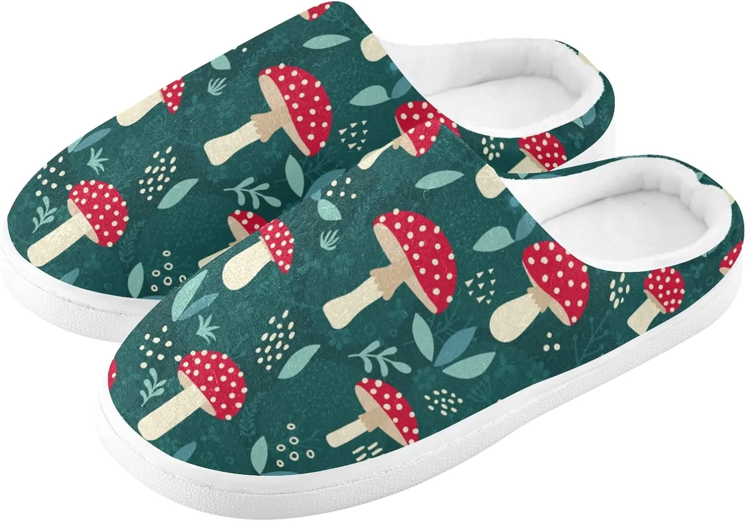 linqin Amanita Mushroom Seamless Pattern Design Womens Mens Cozy Fuzzy Slippers, Soft Warm Lightweight Memory Foam Anti-Slip House Indoor Outdoor Slippers