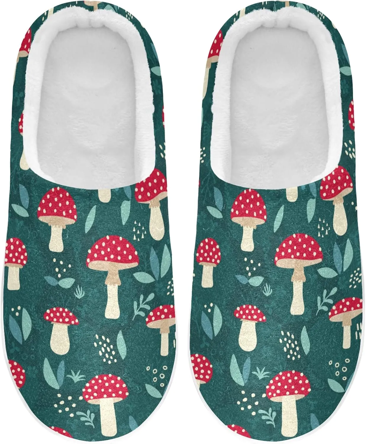 linqin Amanita Mushroom Seamless Pattern Design Womens Mens Cozy Fuzzy Slippers, Soft Warm Lightweight Memory Foam Anti-Slip House Indoor Outdoor Slippers