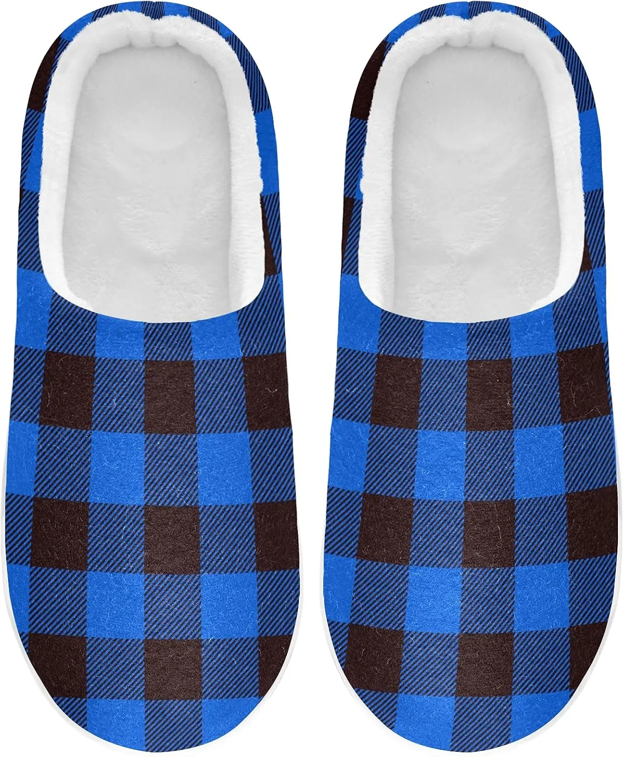 linqin Buffalo Plaid Red Black Womens Mens Cozy Fuzzy Slippers, Soft Warm Lightweight Memory Foam Anti-Slip House Indoor Outdoor Slippers
