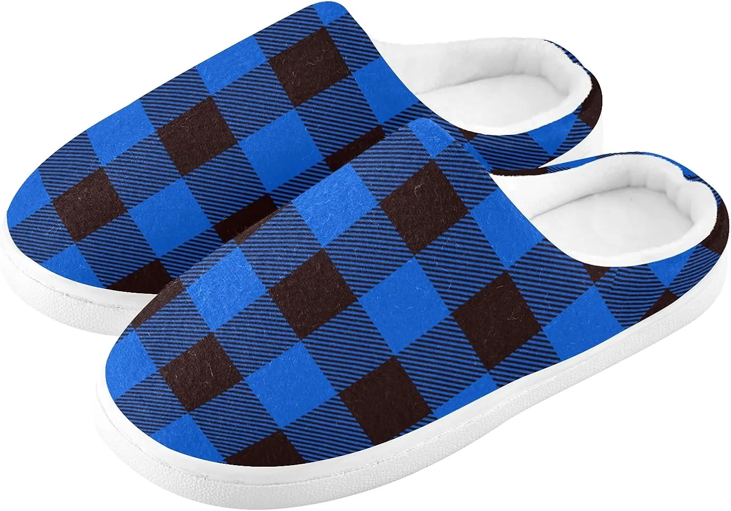 linqin Buffalo Plaid Red Black Womens Mens Cozy Fuzzy Slippers, Soft Warm Lightweight Memory Foam Anti-Slip House Indoor Outdoor Slippers
