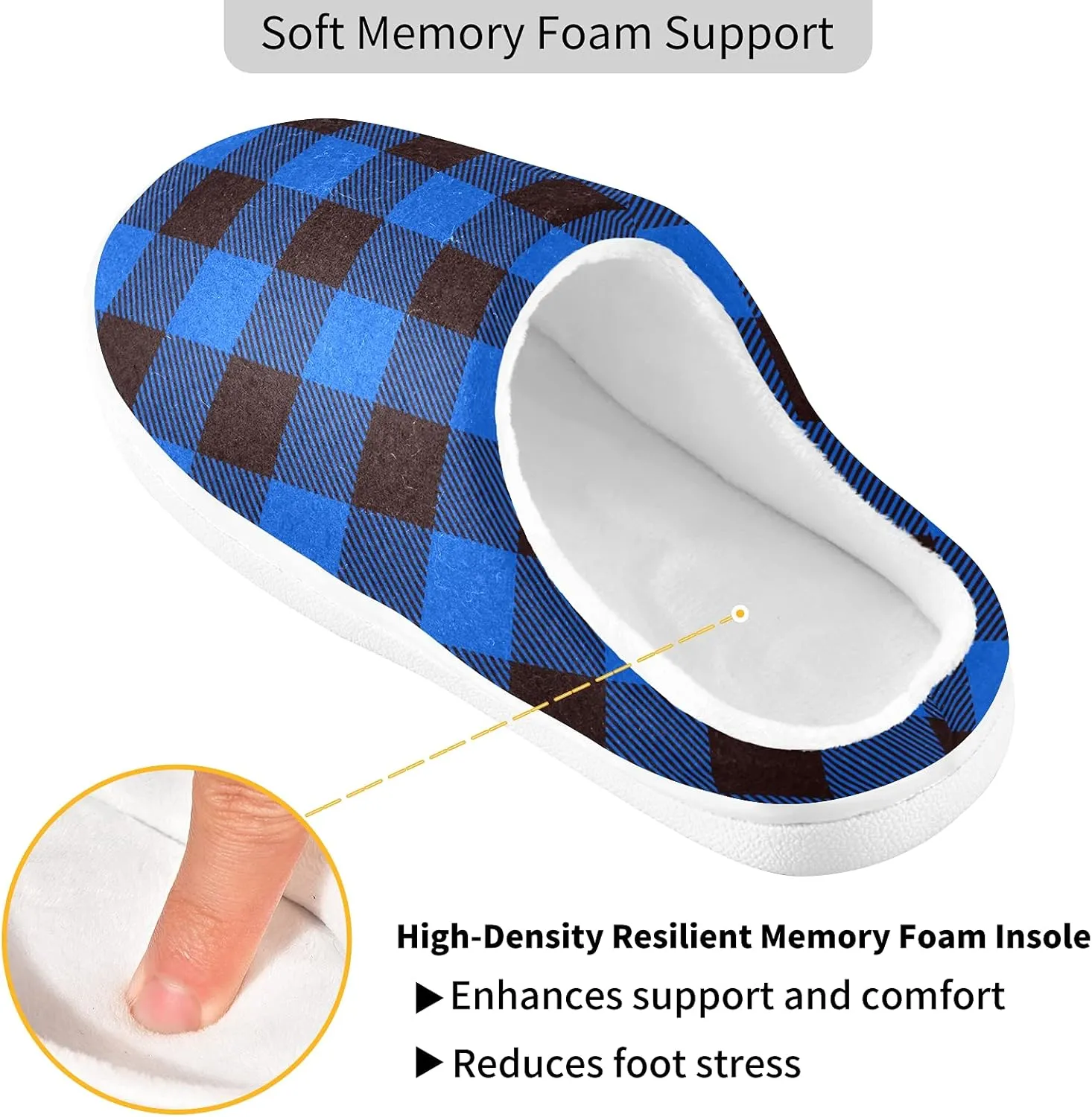 linqin Buffalo Plaid Red Black Womens Mens Cozy Fuzzy Slippers, Soft Warm Lightweight Memory Foam Anti-Slip House Indoor Outdoor Slippers