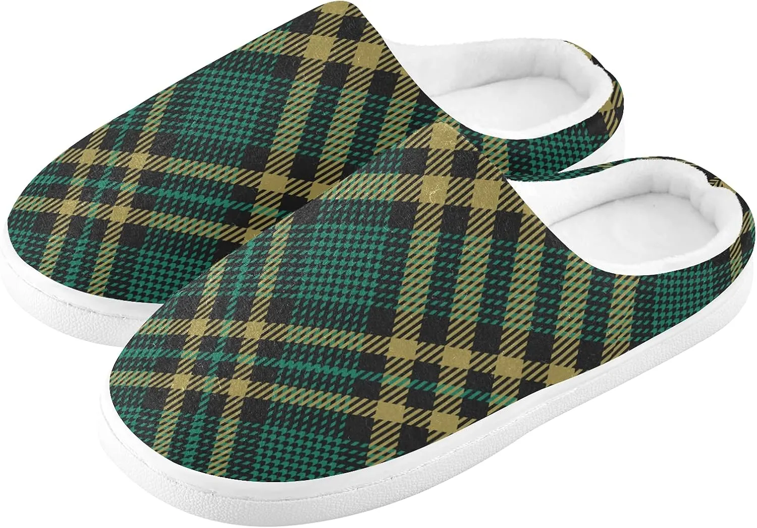 linqin Buffalo Plaid Red Black Womens Mens Cozy Fuzzy Slippers, Soft Warm Lightweight Memory Foam Anti-Slip House Indoor Outdoor Slippers