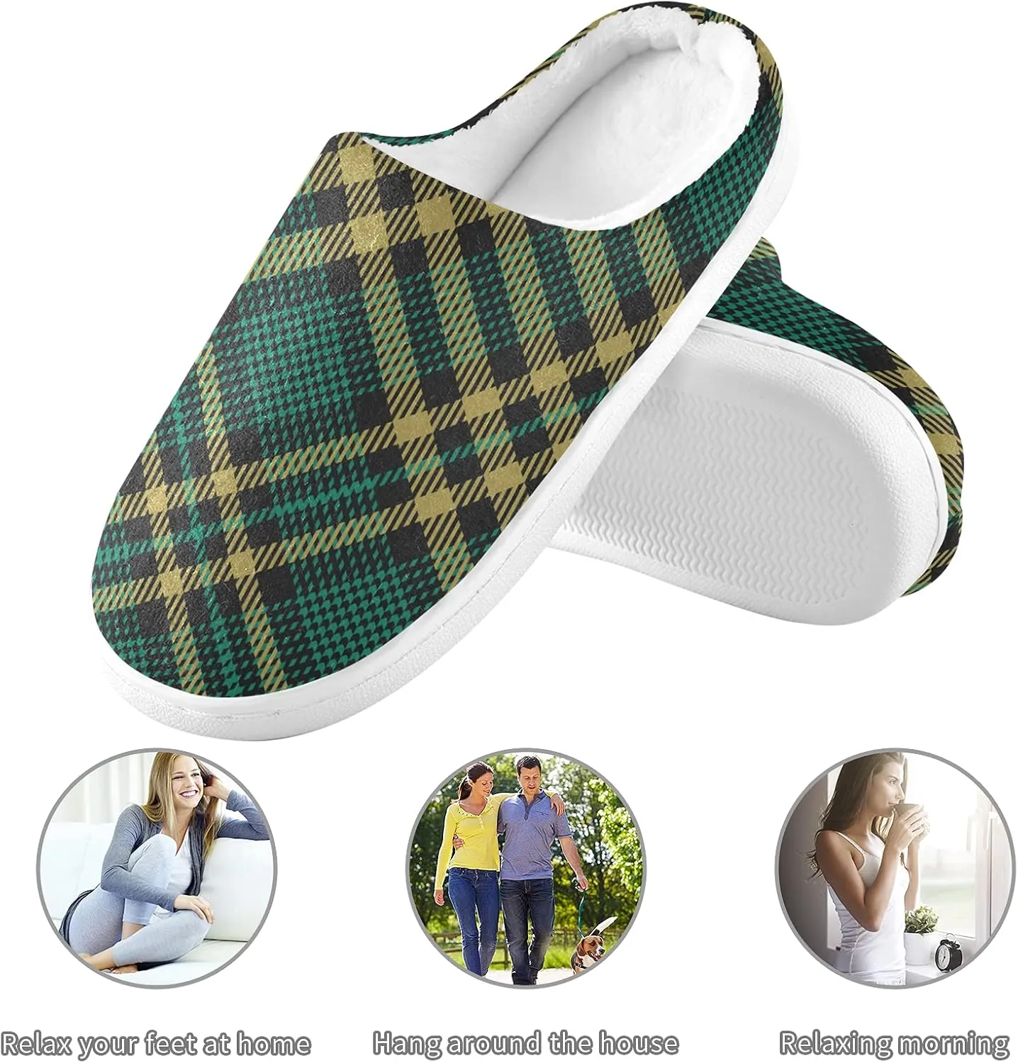 linqin Buffalo Plaid Red Black Womens Mens Cozy Fuzzy Slippers, Soft Warm Lightweight Memory Foam Anti-Slip House Indoor Outdoor Slippers