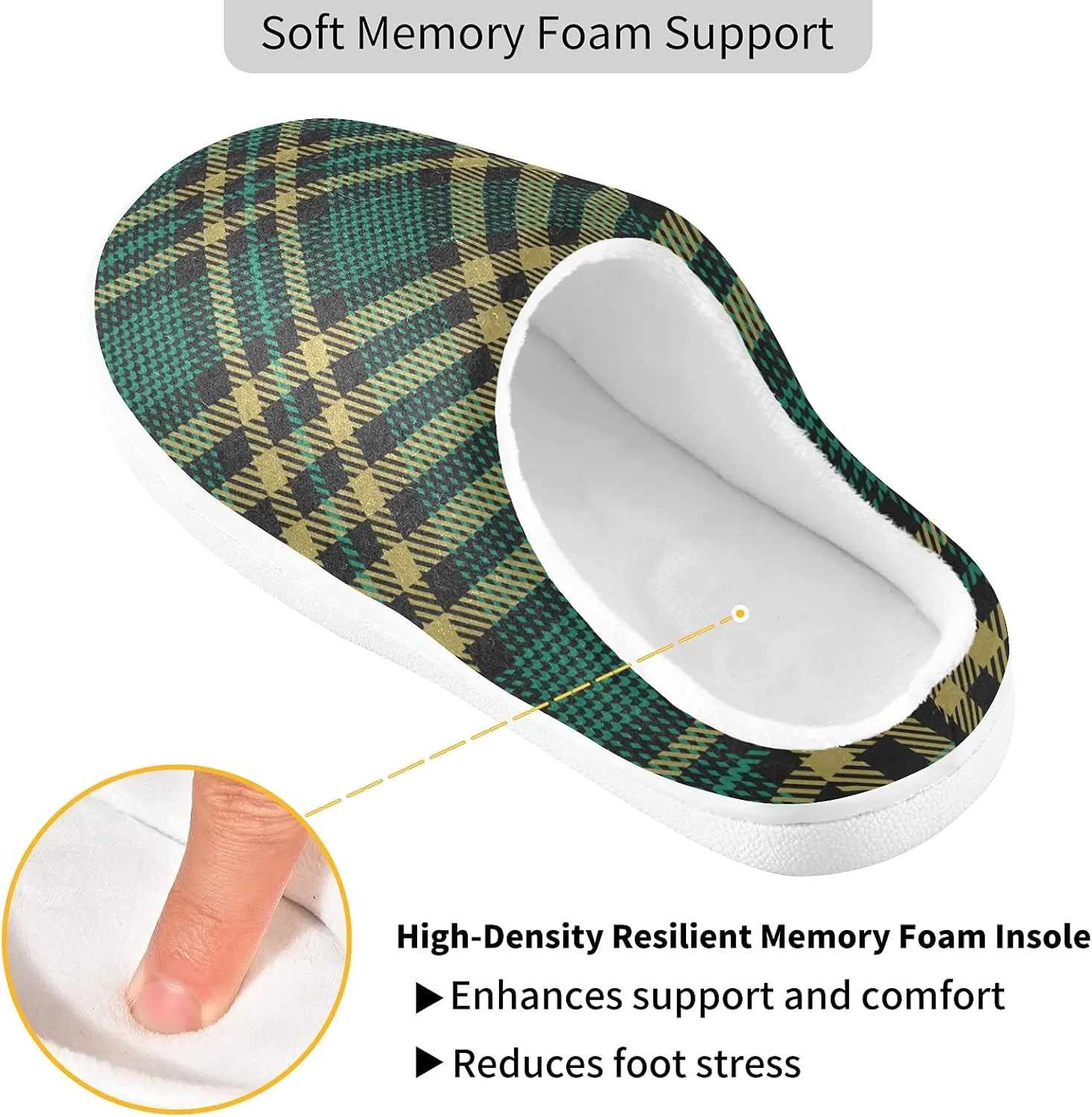 linqin Buffalo Plaid Red Black Womens Mens Cozy Fuzzy Slippers, Soft Warm Lightweight Memory Foam Anti-Slip House Indoor Outdoor Slippers