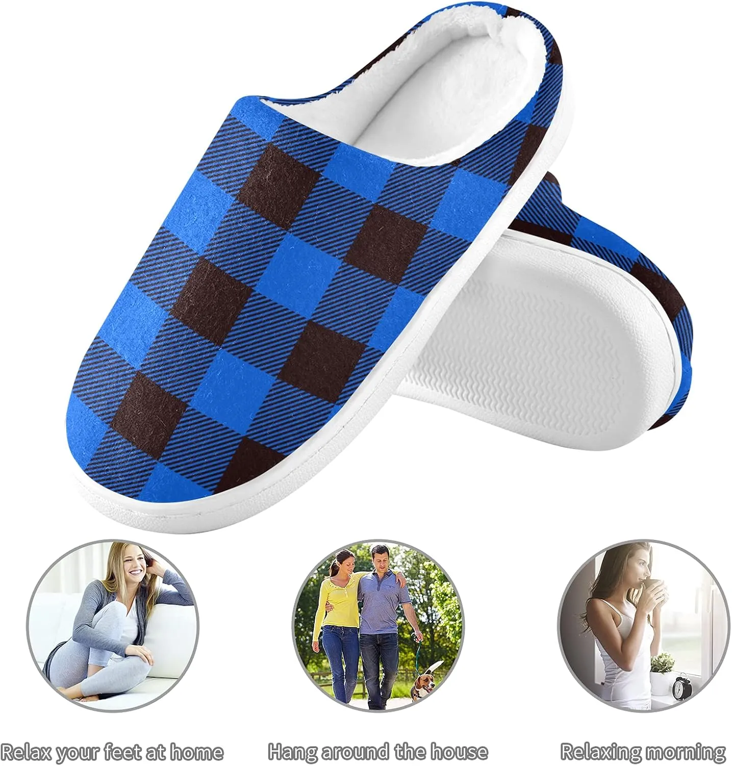 linqin Buffalo Plaid Red Black Womens Mens Cozy Fuzzy Slippers, Soft Warm Lightweight Memory Foam Anti-Slip House Indoor Outdoor Slippers
