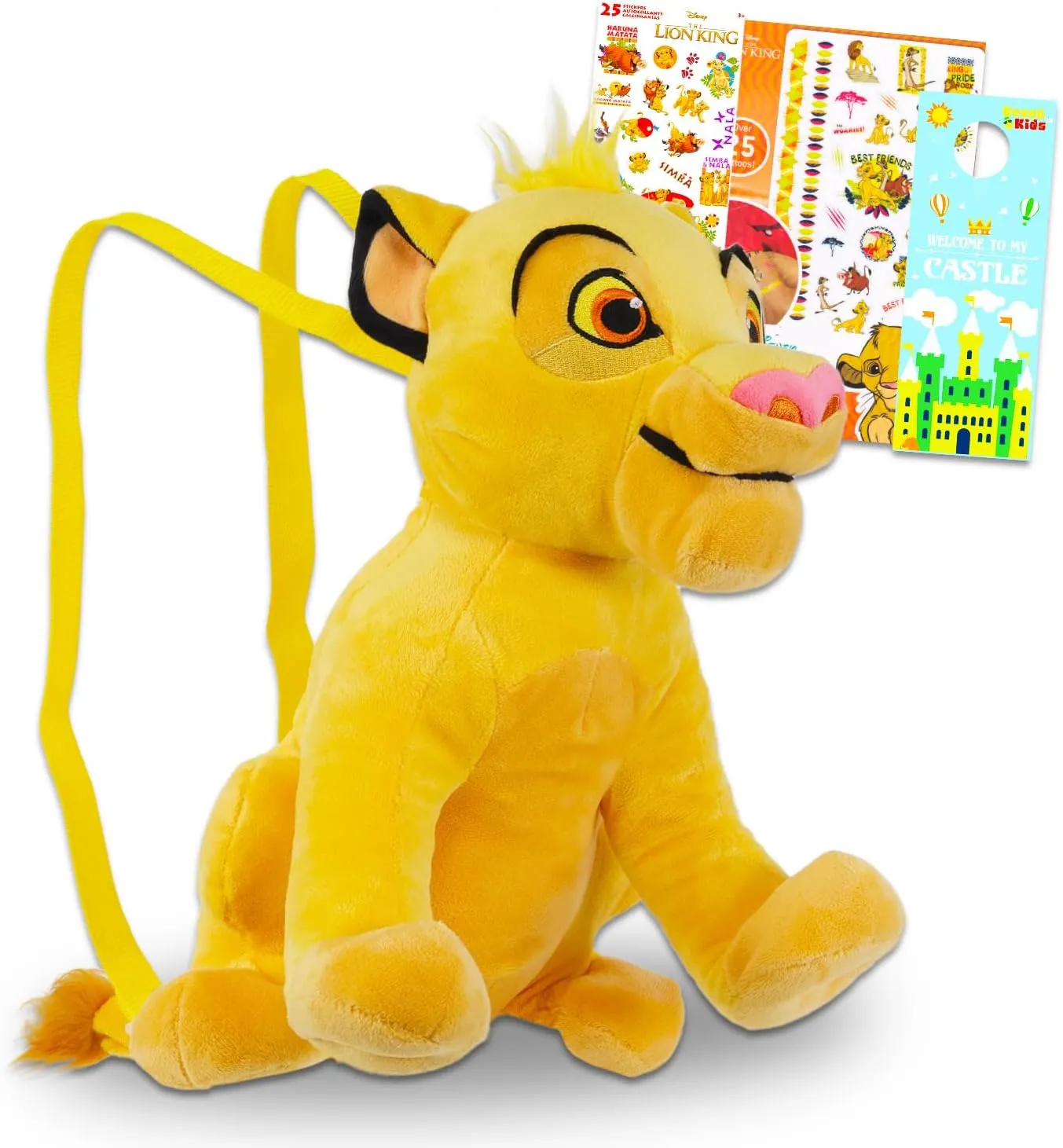 Lion King Plush Doll Gift Set - Bundle with 14" Deluxe Simba Plush Toy with Carrying Straps, Stickers, Tattoos, More | Lion King Gifts for Kids, Boys, Girls