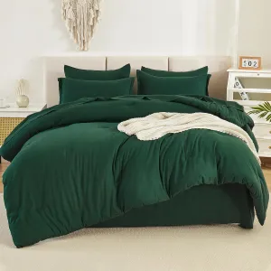 Litanika Queen Comforter Set Dark Emerald Green - 7 Pieces Bed in a Bag Queen Beddding Comforter Sets, Solid Lightweight Bed Set with Comforter, Sheets, Pillowcases & Shams