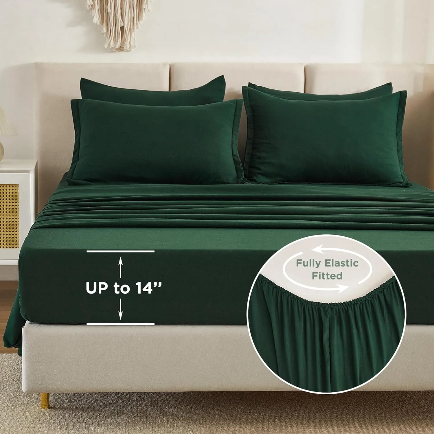 Litanika Queen Comforter Set Dark Emerald Green - 7 Pieces Bed in a Bag Queen Beddding Comforter Sets, Solid Lightweight Bed Set with Comforter, Sheets, Pillowcases & Shams