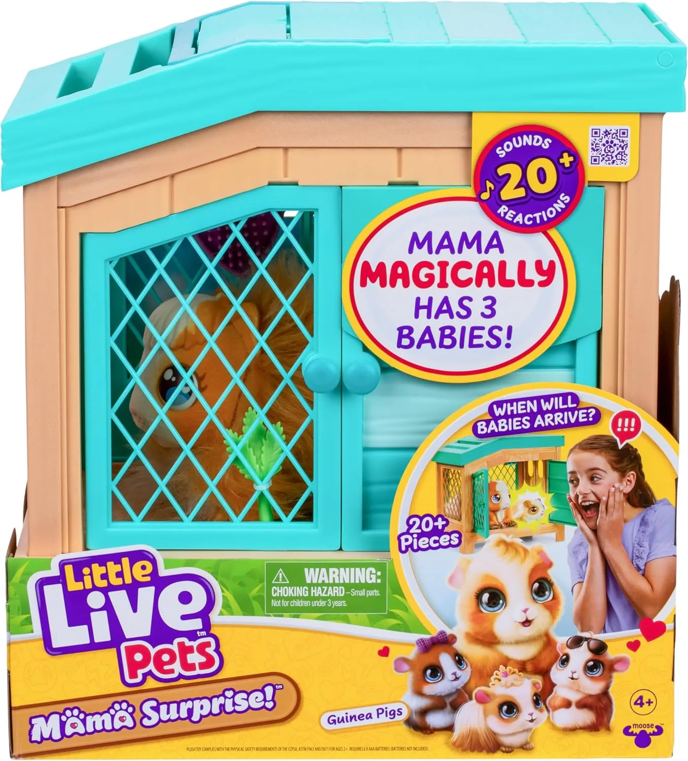 Little Live Pets - Mama Surprise | Soft, Interactive Mama Guinea Pig and her Hutch, and her 3 Surprise Babies. 20  Sounds & Reactions. for Kids Ages 4 , Multicolor, 7.8 x 11.93 x 11.38 inches