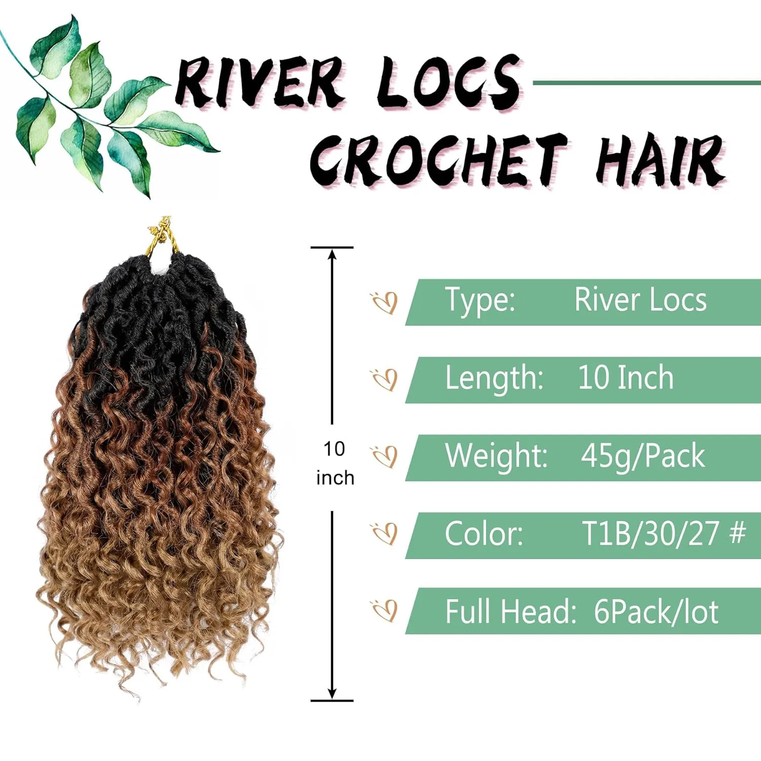 LIYATE Goddess Locs Crochet Hair 10 Inch 6 Packs Faux Locs Crochet Hair for Black Women Pre Looped Soft River Locs Crochet Braids with Curly Hair Boho Hippie Locs Hair Extensions(T1B/30/27)