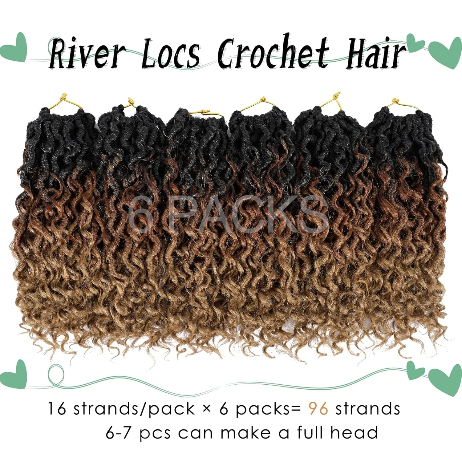 LIYATE Goddess Locs Crochet Hair 10 Inch 6 Packs Faux Locs Crochet Hair for Black Women Pre Looped Soft River Locs Crochet Braids with Curly Hair Boho Hippie Locs Hair Extensions(T1B/30/27)