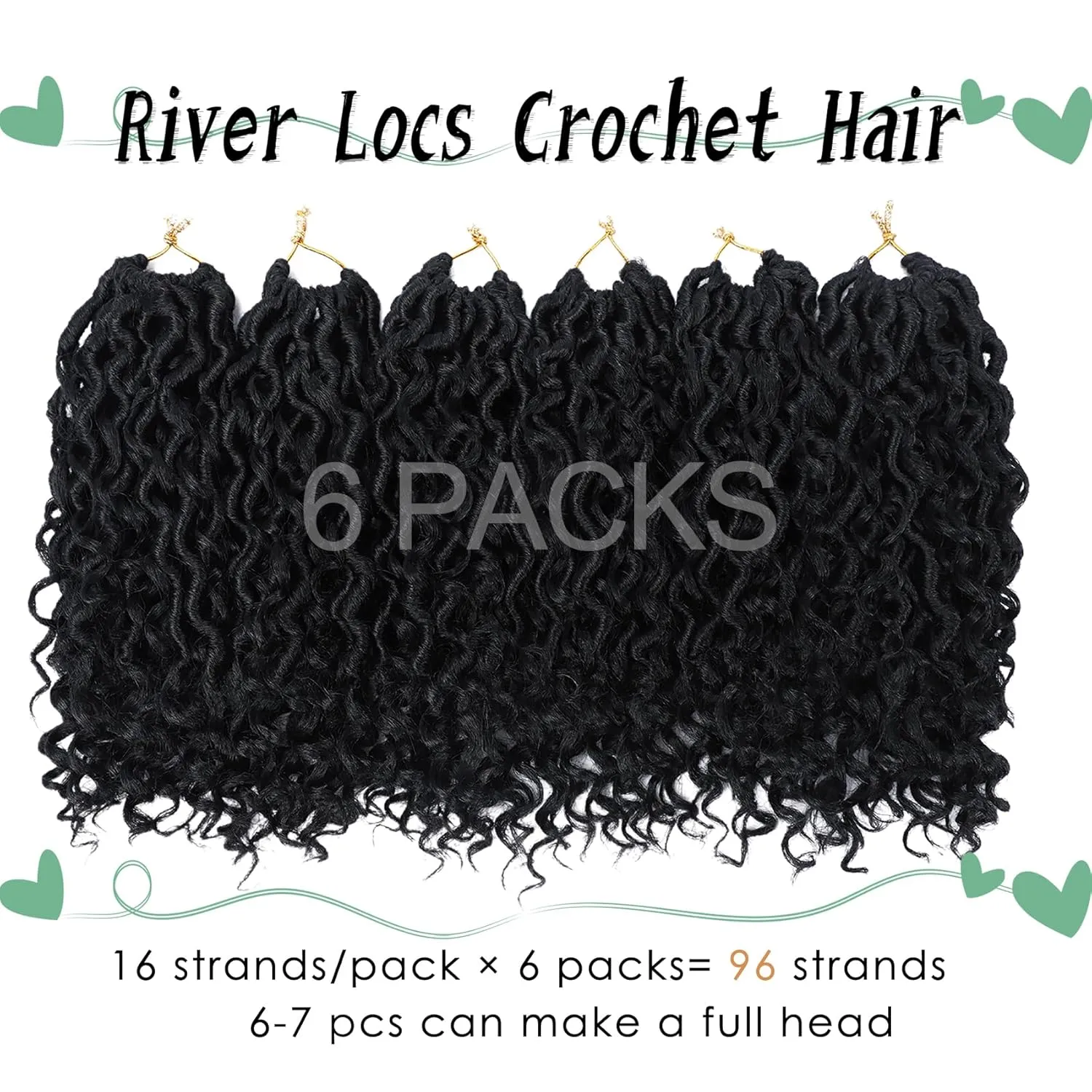 LIYATE Goddess Locs Crochet Hair 10 Inch 6 Packs Faux Locs Crochet Hair for Kids Pre Looped Soft River Locs Crochet Braids with Curly Hair Boho Hippie Locs Synthetic Hair Extensions(Black 1B)