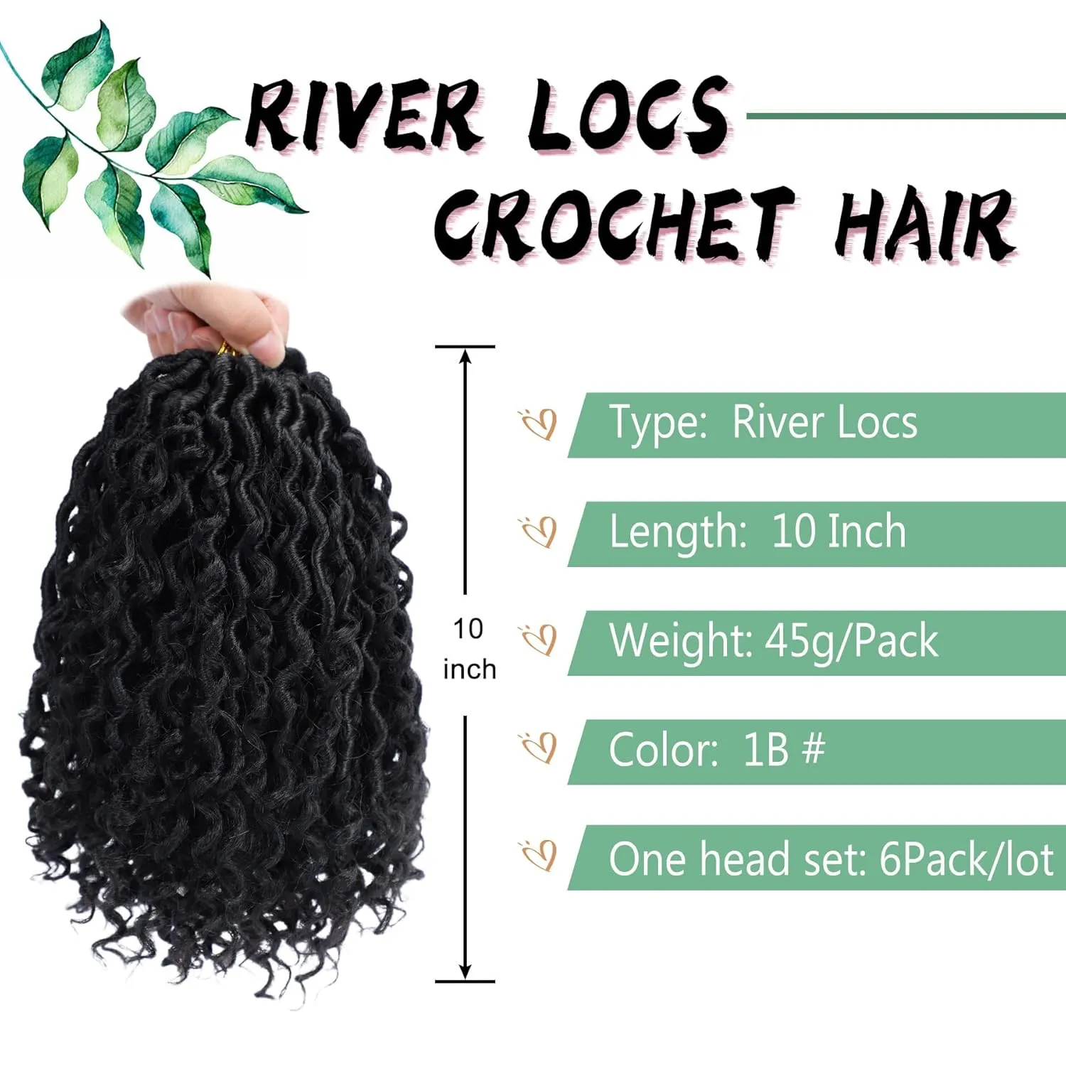 LIYATE Goddess Locs Crochet Hair 10 Inch 6 Packs Faux Locs Crochet Hair for Kids Pre Looped Soft River Locs Crochet Braids with Curly Hair Boho Hippie Locs Synthetic Hair Extensions(Black 1B)