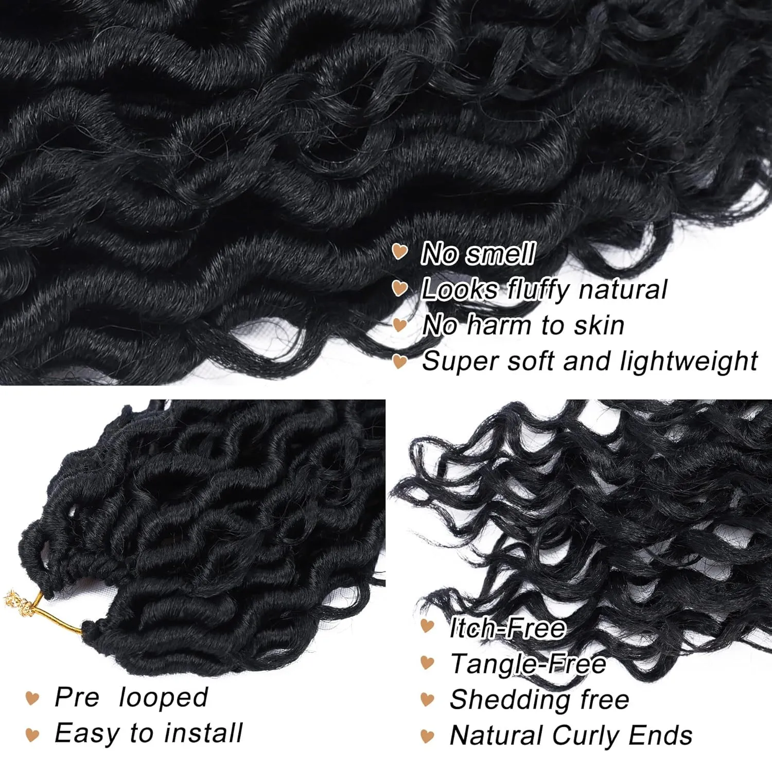 LIYATE Goddess Locs Crochet Hair 10 Inch 6 Packs Faux Locs Crochet Hair for Kids Pre Looped Soft River Locs Crochet Braids with Curly Hair Boho Hippie Locs Synthetic Hair Extensions(Black 1B)