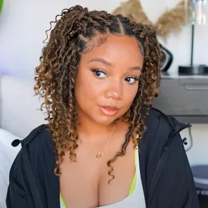 LIYATE Goddess Locs Crochet Hair 10 Inch 6 Packs Faux Locs Crochet Hair for Kids Pre Looped Soft River Locs Crochet Braids with Curly Hair Boho Hippie Locs Synthetic Hair Extensions(T1B/27)