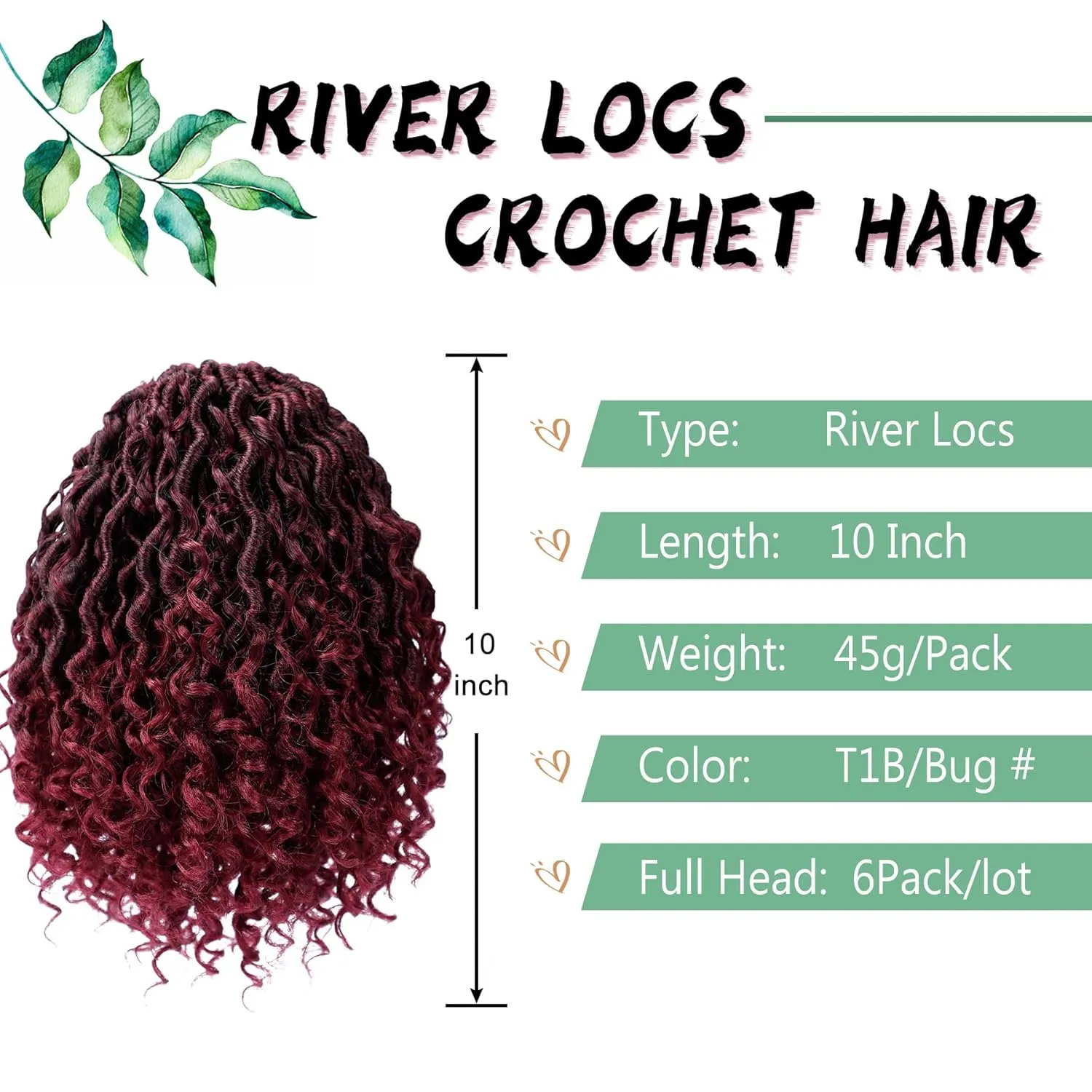 LIYATE Goddess Locs Crochet Hair 10 Inch 6 Packs Faux Locs Crochet Hair for Kids Pre Looped Soft River Locs Crochet Braids with Curly Hair Boho Hippie Locs Synthetic Hair Extensions(T1B/Bug)