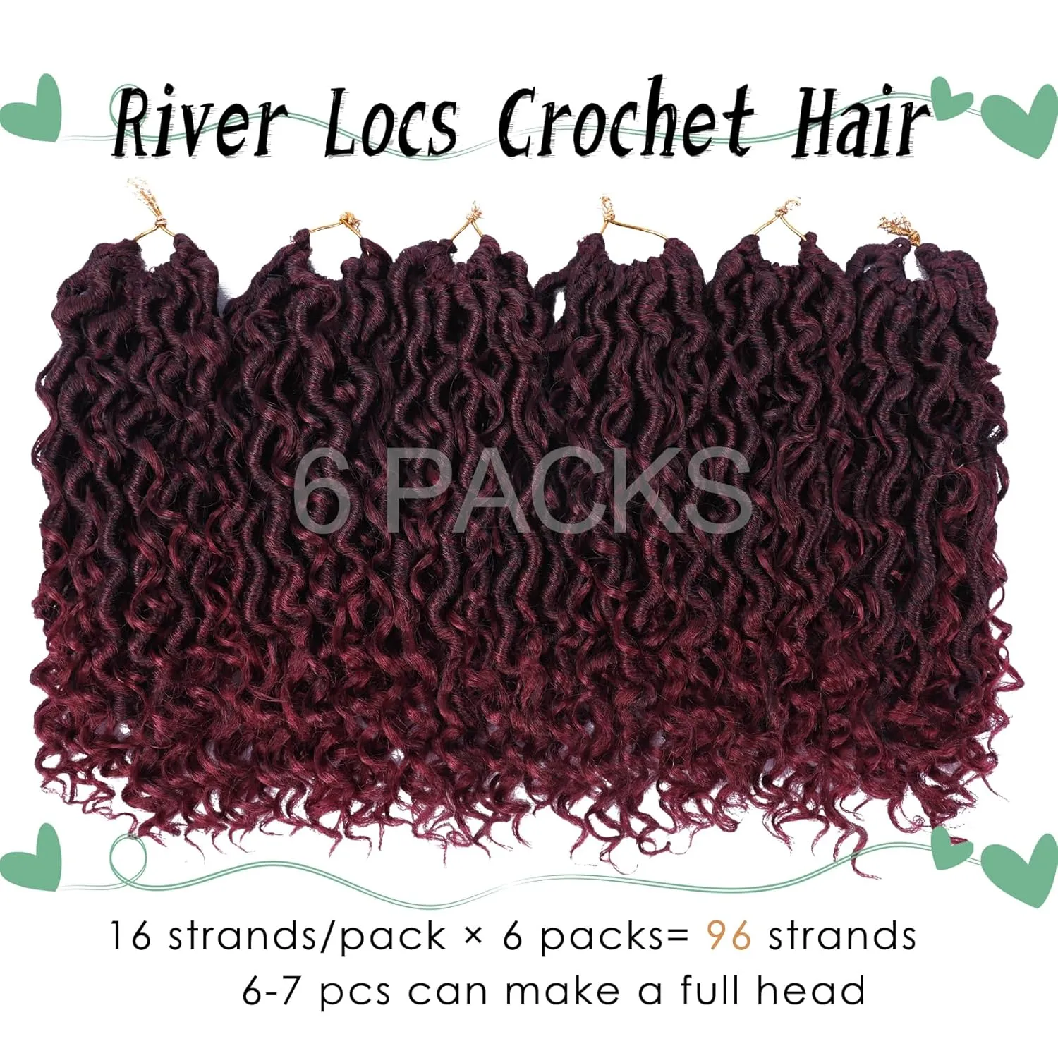 LIYATE Goddess Locs Crochet Hair 10 Inch 6 Packs Faux Locs Crochet Hair for Kids Pre Looped Soft River Locs Crochet Braids with Curly Hair Boho Hippie Locs Synthetic Hair Extensions(T1B/Bug)