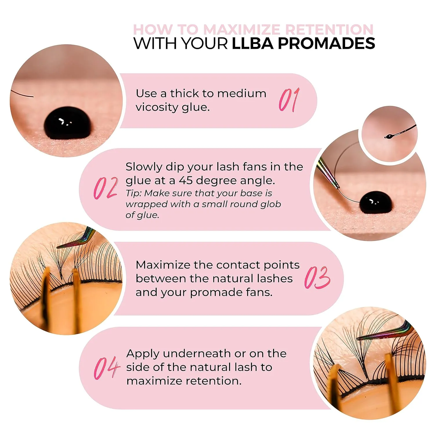 LLBA Promade Fans | Handmade Volume Eyelashes | Multi Selections From 3D To 16D | C CC D DD L M Curl | Thickness 0.03 ~ 0.1 mm | 8 - 20mm Length | Long Lasting | Easy Application (6D-0.07 D 12 mm)