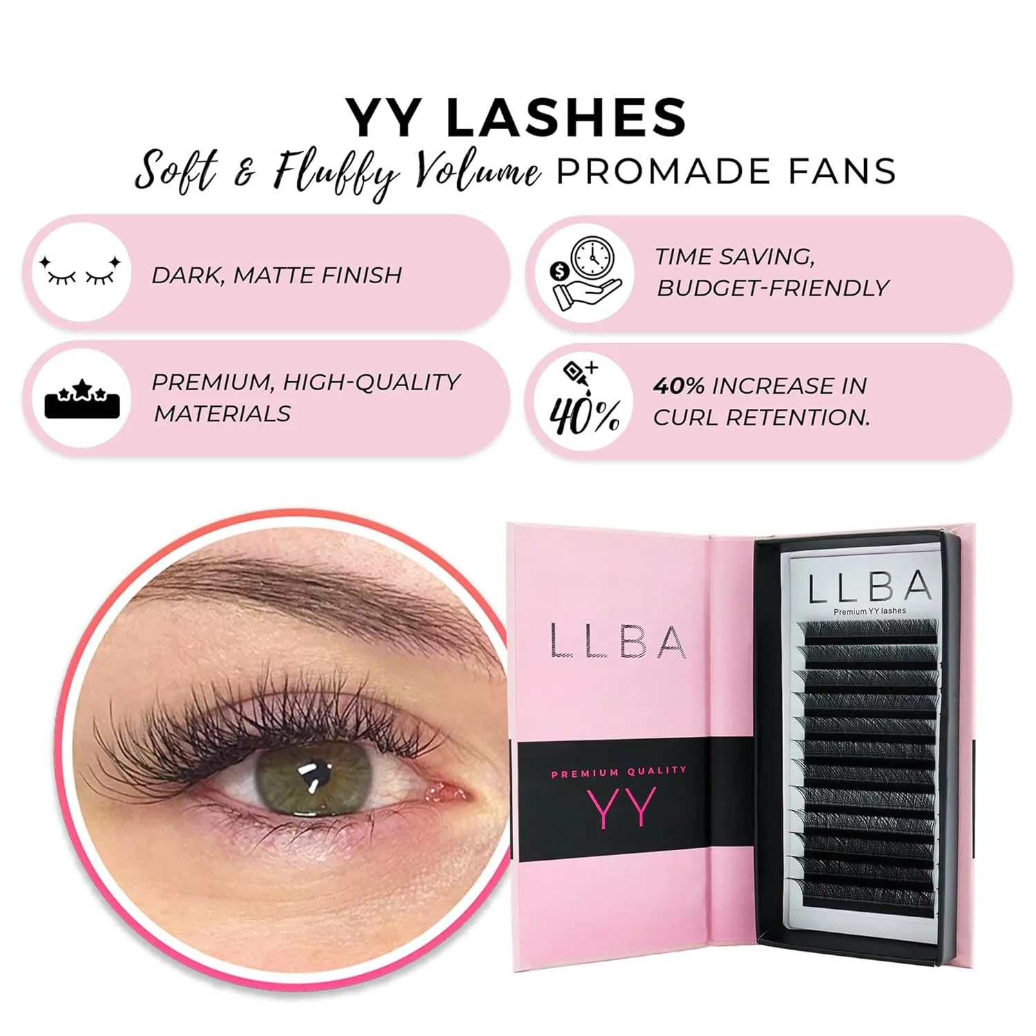LLBA YY Eyelashes Extensions - 2D Fans Volume Eyelashes | C CC D Curl | Thickness 0.05~0.07mm | 8-15mm Length Mixed Tray | Full Fluffy Volume Look | Long Lasting & Easy Application (YY, 0.07 C 11mm)