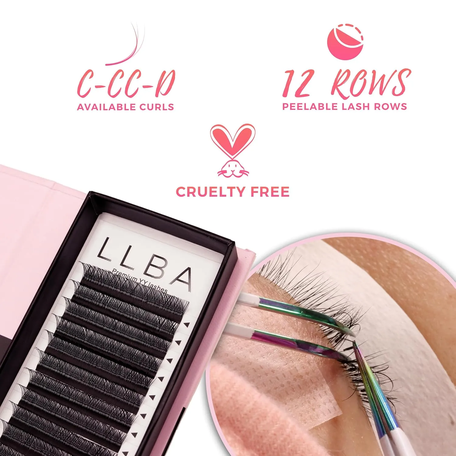 LLBA YY Eyelashes Extensions - 2D Fans Volume Eyelashes | C CC D Curl | Thickness 0.05~0.07mm | 8-15mm Length Mixed Tray | Full Fluffy Volume Look | Long Lasting & Easy Application (YY, 0.07 CC 12mm)