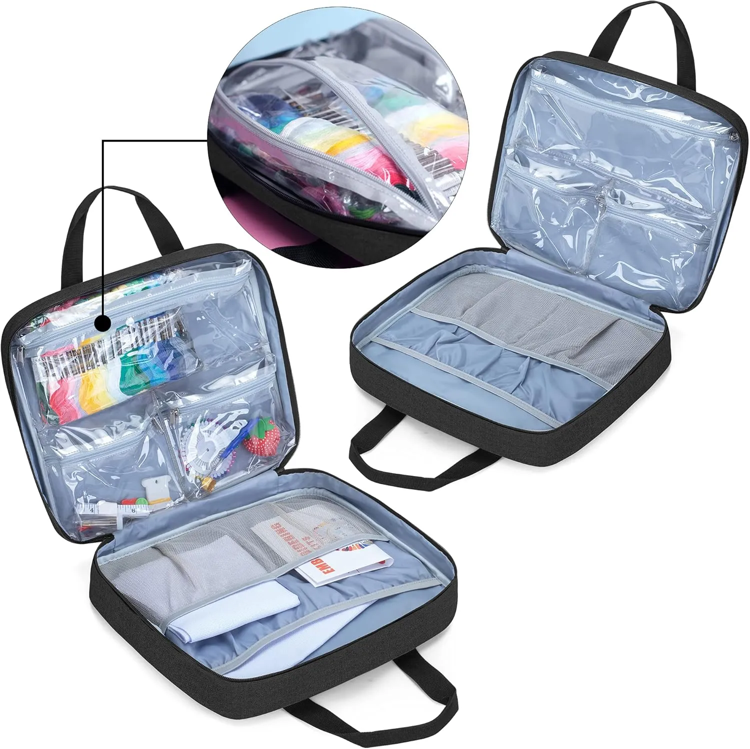 LoDrid Embroidery Kit, Embroidery Project Bag with Embroidery Kit, Portable Craft Carry Case with Starter Kit, Embroidery Supplies Storage Bag and Cross Stitch Kits for Beginners, Adults, Black