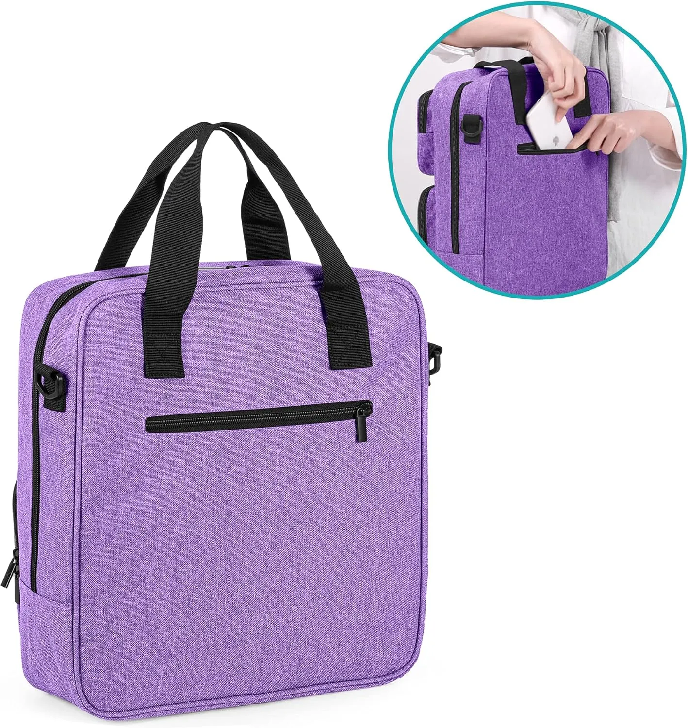 LoDrid Embroidery Storage Bag, Embroidery Project Carry Case, Portable Bag for Embroidery Kit, Craft Supplies & Cross Stitch Kits Tools, with Handles and Shoulder Strap, Purple, Bag Only
