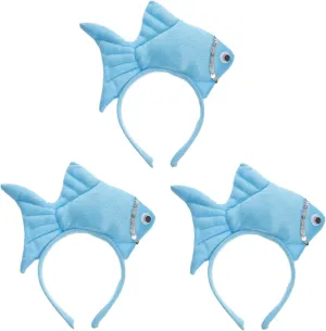 LOGOFUN 3Pcs Fish Headband Plush Animal Headbands Funny Cosplay Headwear Props Halloween Party Dress Up Accessories (Blue)