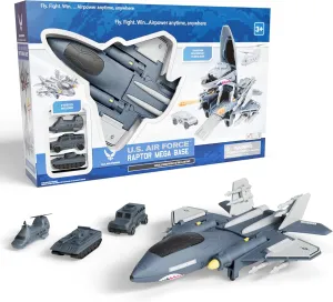 Lollipop Military Aircraft Carrier, Military Vehicle Set, Airplane Transport Playset, Tank Army Toys, US Air Force with Raptor Mega Base - Perfect for Gift for Kids