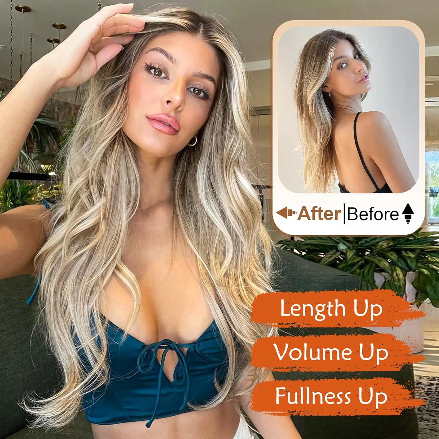 Lommel Clip-in Hair Extensions, 5PCS Bleach Blonde 20 Inch Synthetic Thick Long Straight Layered Hair Extensions - Invisible Lace Weft