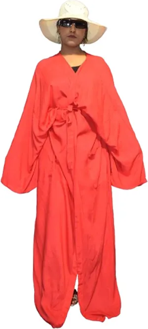 Long Solid Red Kimono Robe Beach Wear Lounge Wear For Your Vacation.