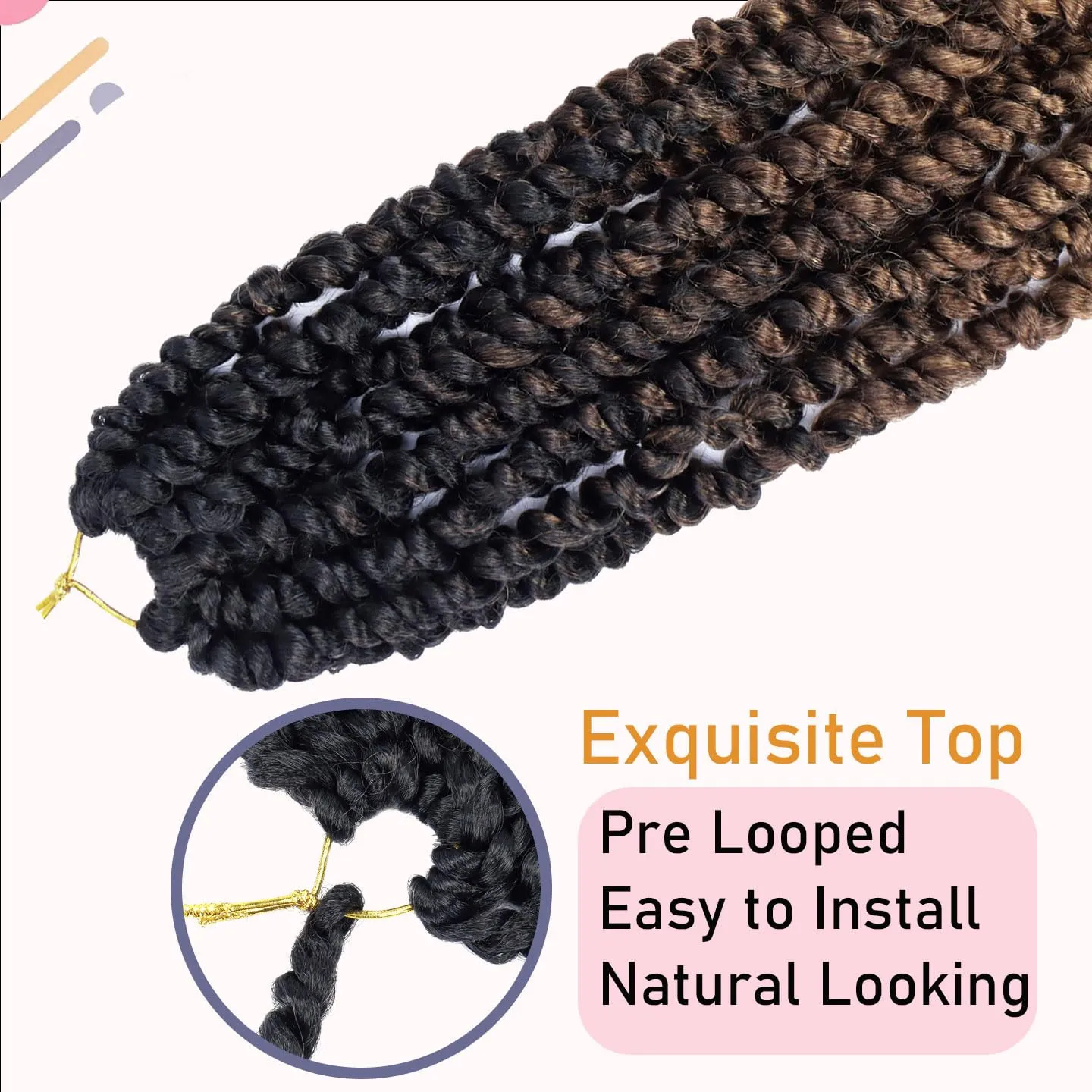 LOSMOEER 8 Packs Passion Twist Crochet Hair 8 Inch Pre-twisted Crochet Passion Twist Hair Pre-looped Crochet Braids Hair for Women Passion Twists Braiding Hair Synthetic Hair Extensions (T1B/30/27#)