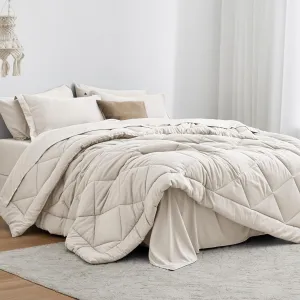 Love's cabin Queen Comforter Set Off White, 7 Pieces Queen Bed in a Bag, All Season Bedding Sets with 1 Comforter, 1 Flat Sheet, 1 Fitted Sheet, 2 Pillowcase and 2 Pillow Sham