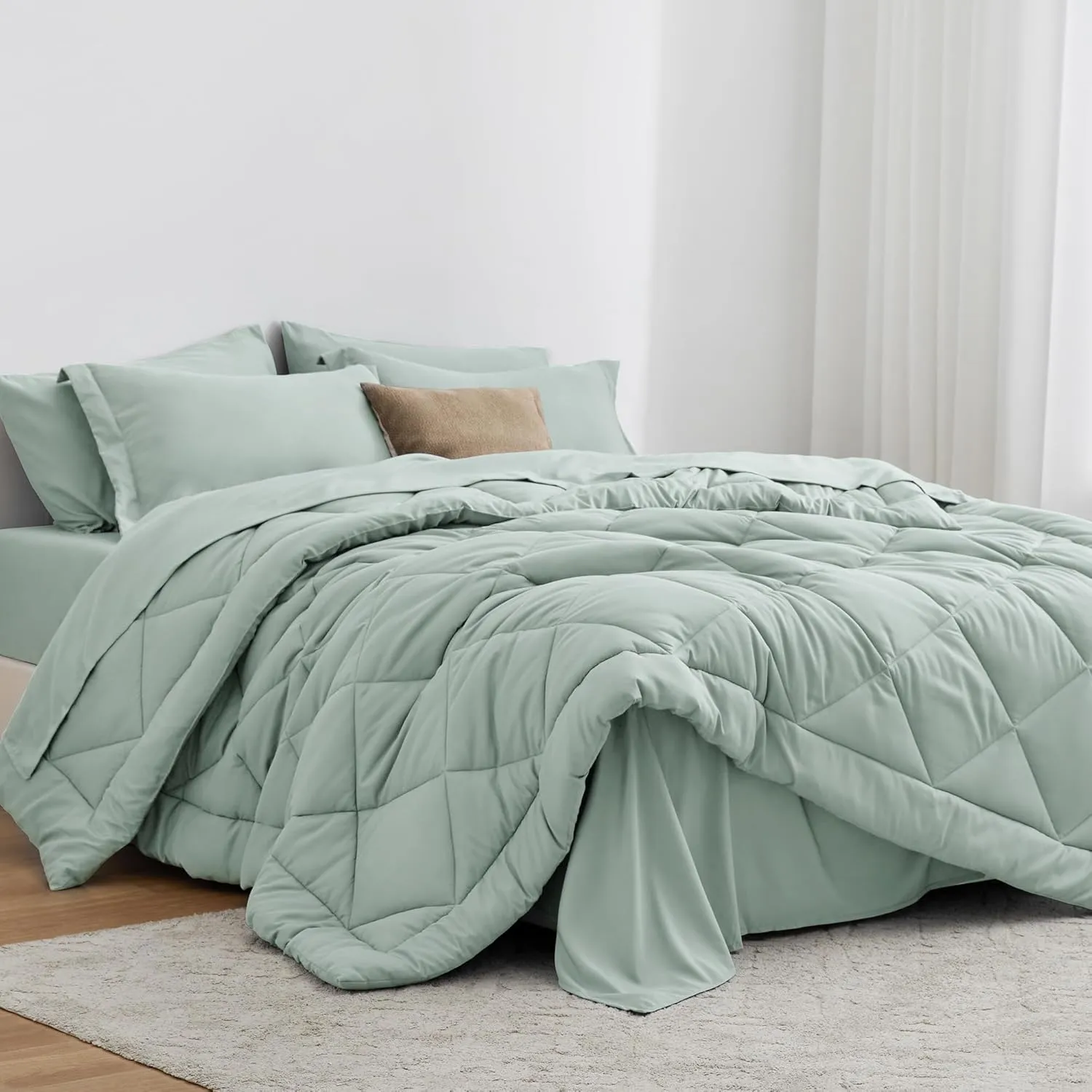 Love's cabin Twin Comforter Set Aqua, 5 Pieces Twin Bed in a Bag, All Season Bedding Sets with 1 Comforter, 1 Flat Sheet, 1 Fitted Sheet, 1 Pillowcase and 1 Pillow Sham