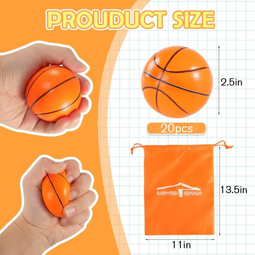 LovesTown 2.5 Inch Mini Basketballs, 20PCS Soft Foam Stress Balls - Squishies for Stress Relief, Party Favors, School