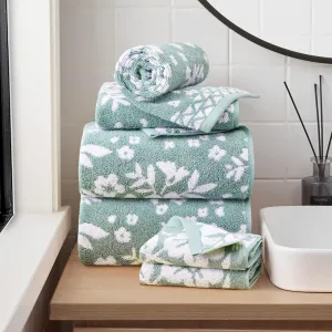 Lucky Brand Folk Floral 6 Piece Bath Towel Set - (2) Bath Towels, (2) Hand Towels, and (2) Washcloths - Iceberg Green Premium Bathroom Towel Set