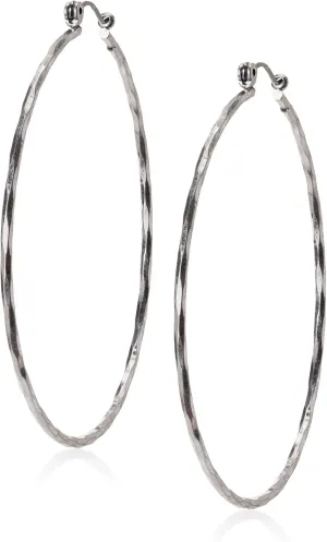 Lucky Brand Silver Hammered Hoop Earrings, One Size