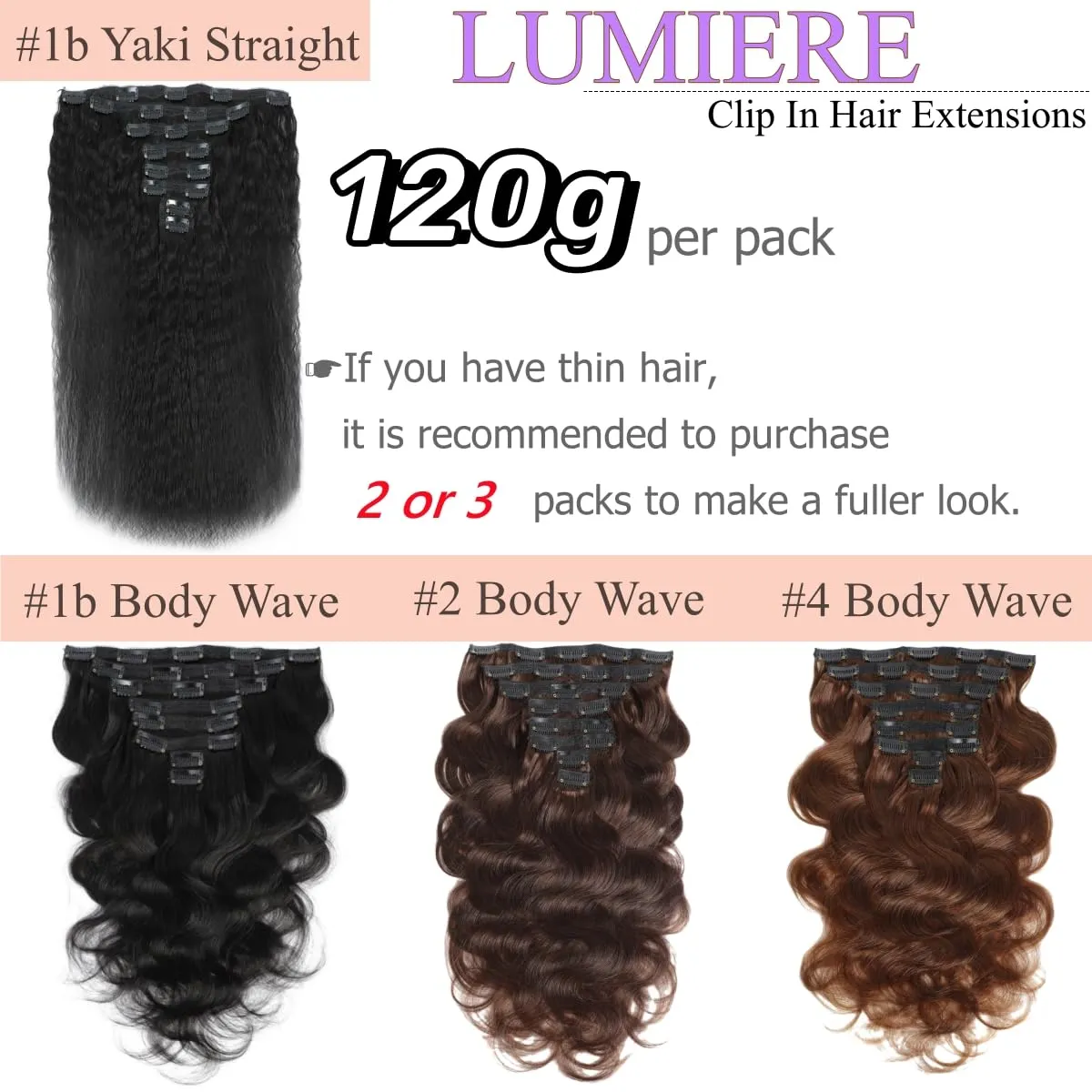 LUMIERE Human Hair Clip In Extensions 120g Medium Brown Body Wave Clip In Extensions Human Hair For Black Women Seamless Clip Ins 8 Pcs 20 Clips Double Wefts #4 22 Inch
