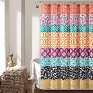 Lush Decor Bohemian Stripe Shower Curtain, 72" W x 72" L, Fuchsia & Orange - Boho Shower Curtain - Colorful Striped Bathroom Curtain - Maximalist & Boho Bathroom Decor