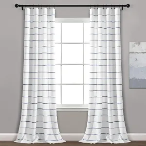 Lush Decor Ombre Stripe Yarn Dyed Cotton Window Curtain Panel Set - Colorful Tufted Yarn Stripe Detail - 2 Window Panels - 40" W x 95" L, Navy