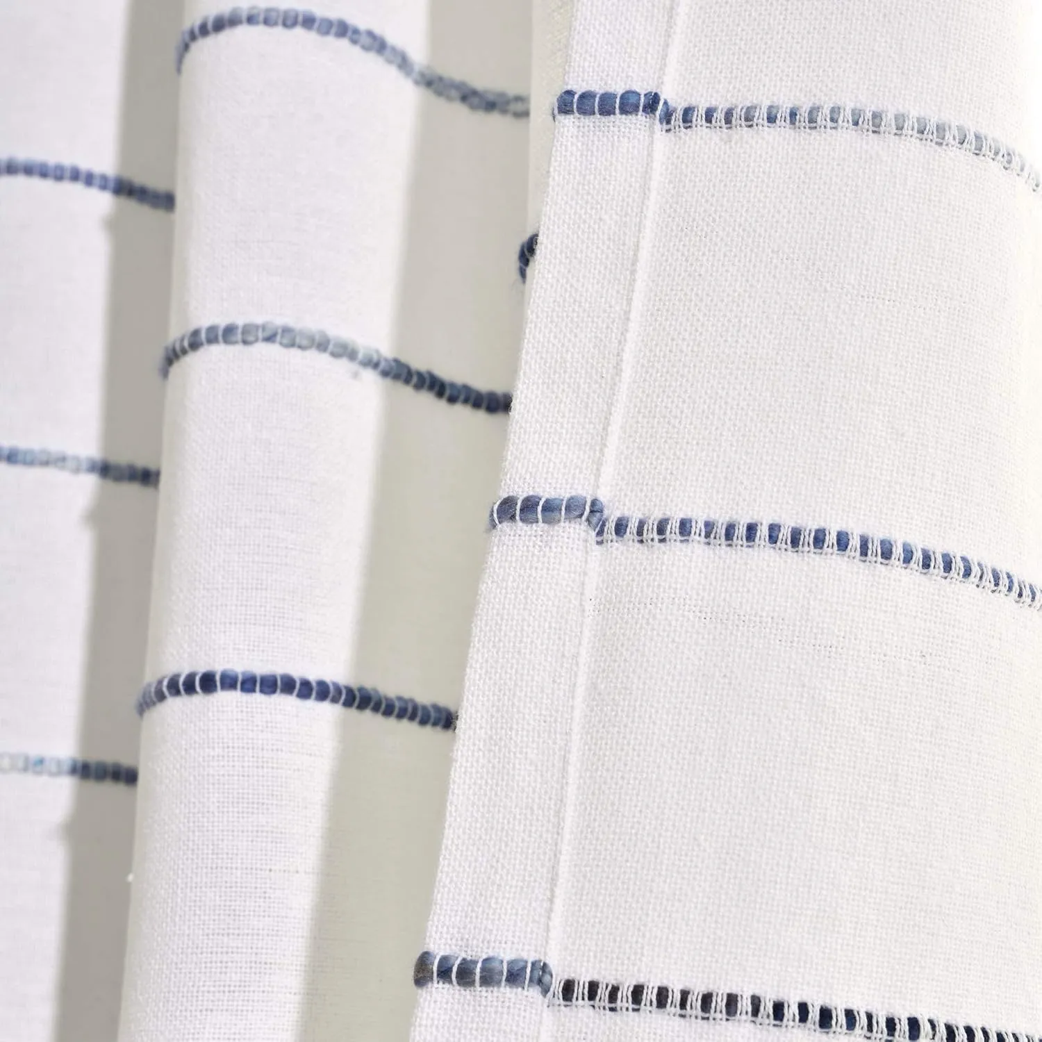 Lush Decor Ombre Stripe Yarn Dyed Cotton Window Curtain Panel Set - Colorful Tufted Yarn Stripe Detail - 2 Window Panels - 40" W x 95" L, Navy