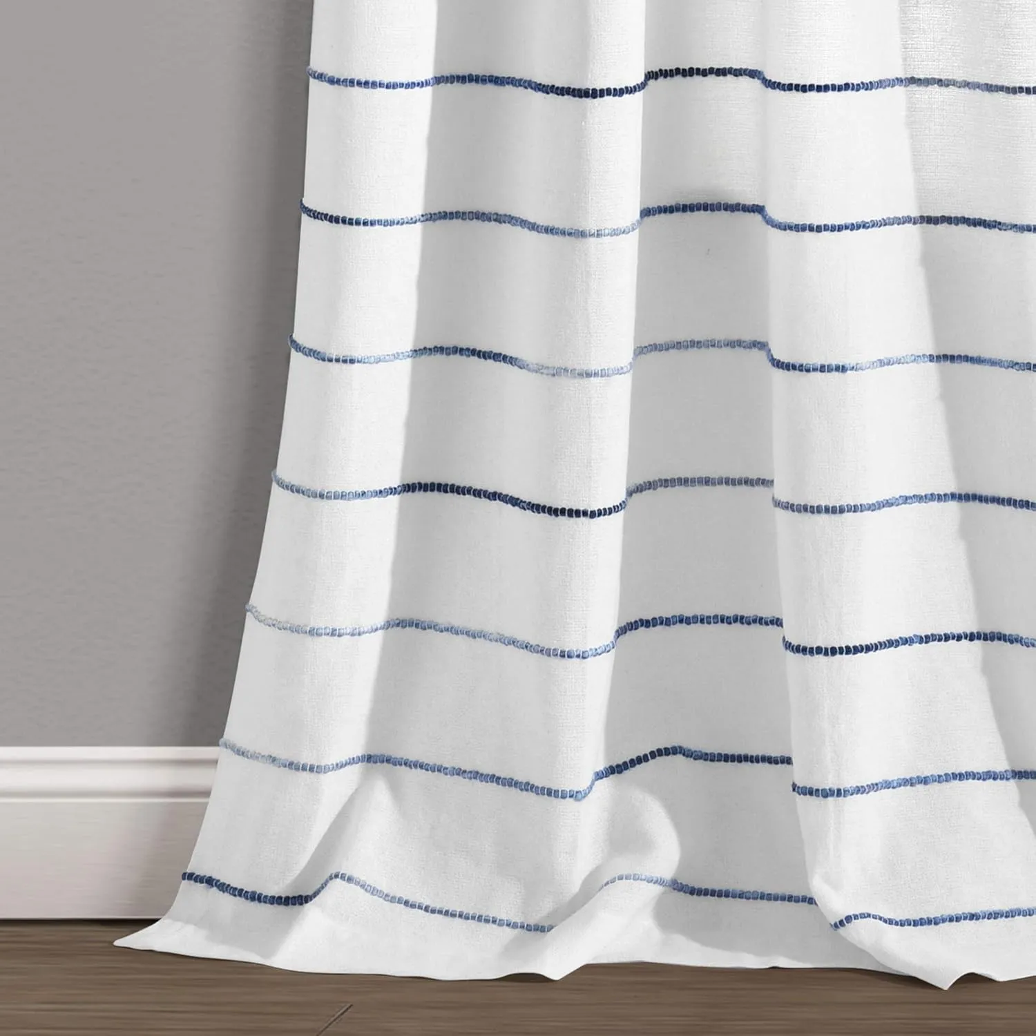 Lush Decor Ombre Stripe Yarn Dyed Cotton Window Curtain Panel Set - Colorful Tufted Yarn Stripe Detail - 2 Window Panels - 40" W x 95" L, Navy