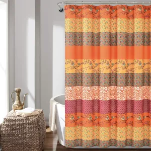 Lush Decor Royal Empire Shower Curtain, 72" W x 72" L, Tangerine - Striped Shower Curtain - Bold Colorful Boho Patterns - Floral, Leaf, & Bird Print Design - Bohemian & Traditional Bathroom Decor