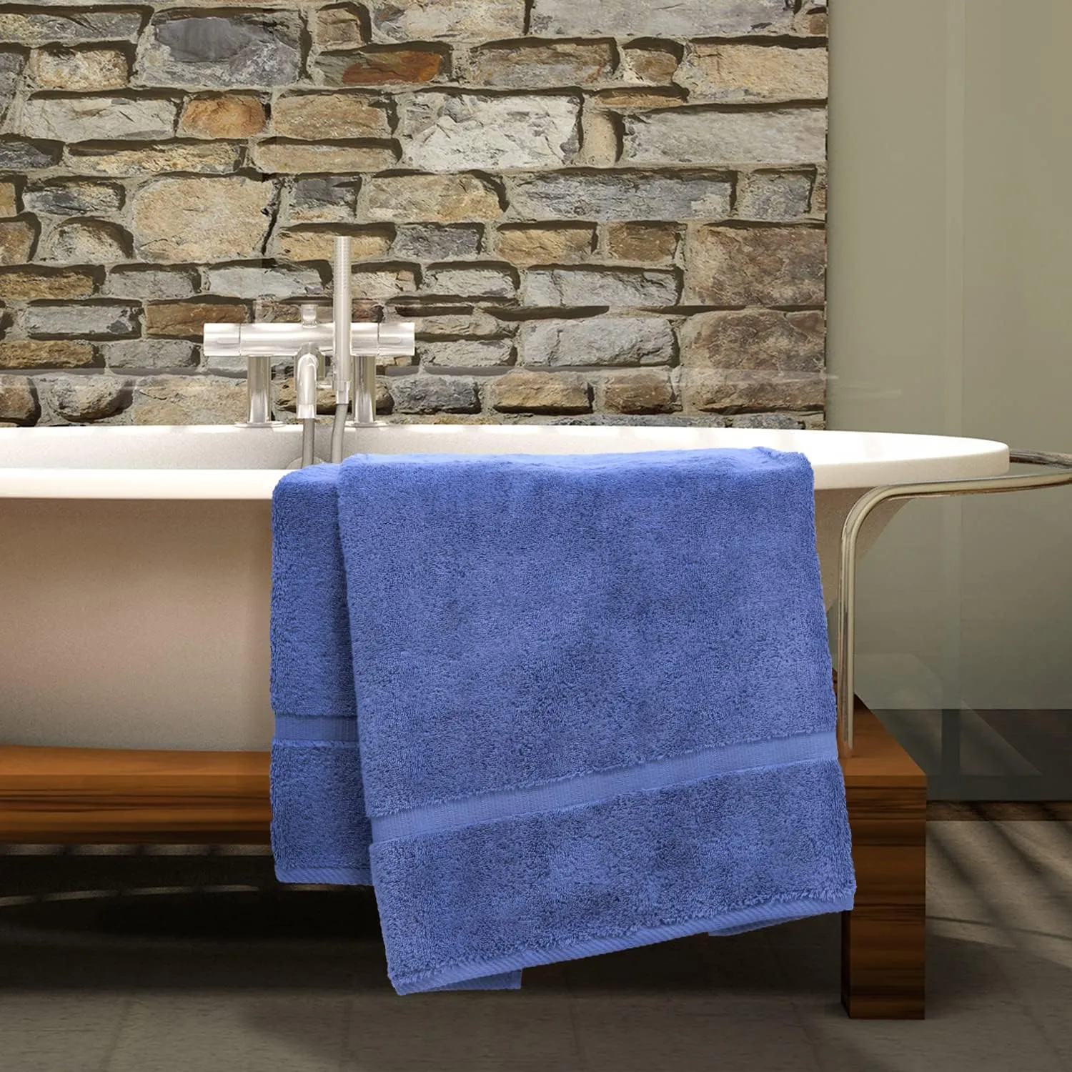 Luxury Hotel & Spa Collection Highly Absorbent, Quick Dry 100% Turkish Cotton 700 GSM, Eco Friendly Towel, for Bathroom Dobby Border Soft Bath Towel Set 27 X 54 (Wedgewood, Bath Towels - Set of 2)