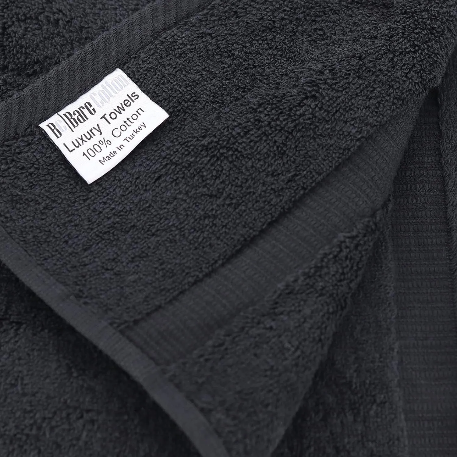 Luxury Hotel & Spa Quality, Quick Dry 100% Turkish Cotton 700 GSM, Eco Friendly Towel, for Bathroom Dobby Border Soft Bath Towel Set 27 X 54 (Black, Bath Towels - Set of 2)