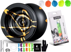 MAGICYOYO N11 Black Golden Unresponsive Yoyo Kit, Yoyo Glove, Bag, 12 Strings, 25 Replacement Strings