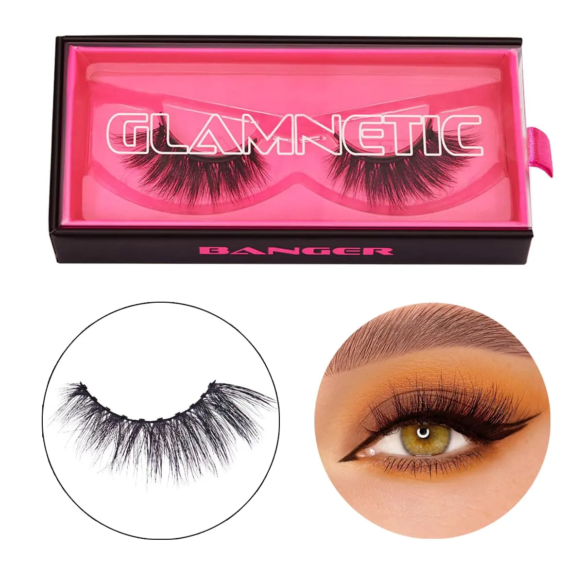 Magnetic Eyelashes – Banger | Artificial Magnetic Lashes, Made with Synthetic Faux Mink Fiber, Comfortable and Natural Lash Extention Look, Reusable Up To 60 Times, Long Wispy 8mm-16mm, 1 Pair
