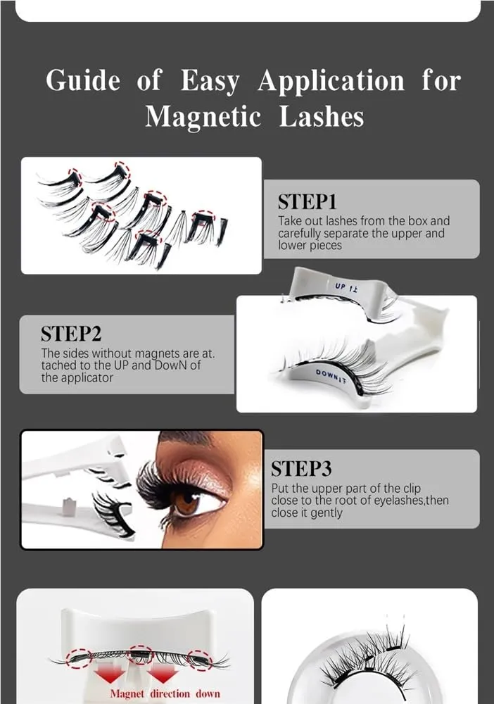 Magnetic eyelashes Soft Natural Look Reusable No Glue Needed Magnetic Eyelashes Kit Easy to Wear and Remove reusable short magnetic eyelashes lashes natural eyelash magnetic lashes with Clamp(Applicat