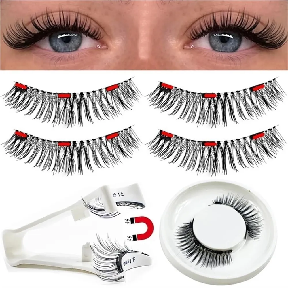 Magnetic eyelashes Soft Natural Look Reusable No Glue Needed Magnetic Eyelashes Kit Easy to Wear and Remove reusable short magnetic eyelashes lashes natural eyelash magnetic lashes with Clamp(Applicat